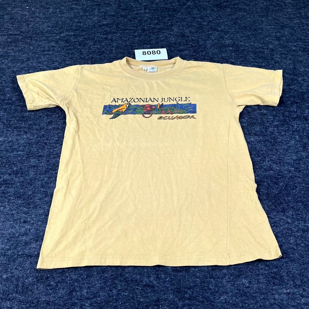 Selva T Shirt Men Large Yellow Cotton Crew Neck Amazonian Jungle Ecuador Graphic